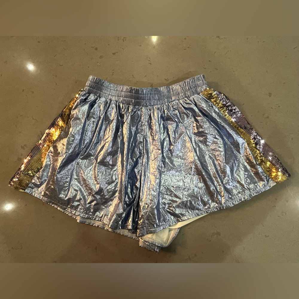 QUEEN OF SPARKLES Metallic Blue and Sequin shorts